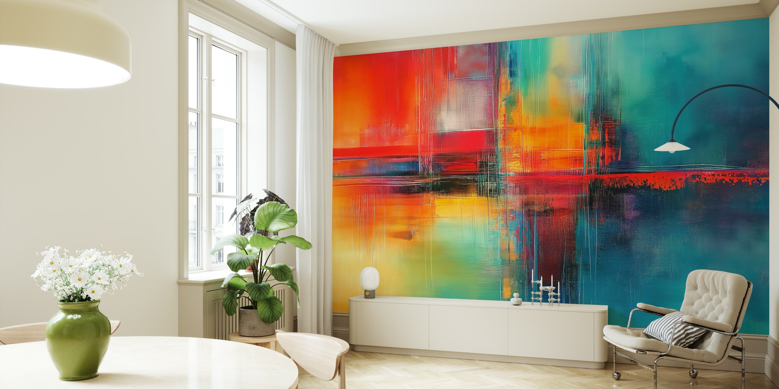 Colorful Horizon Burst wallpaper in een moderne kamer